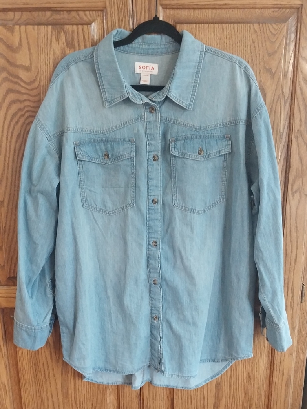 Sofia Vergara NWT Women's Size Large 12/14 Oversized Boyfriend Shirt Med Wash - Picture 5 of 13